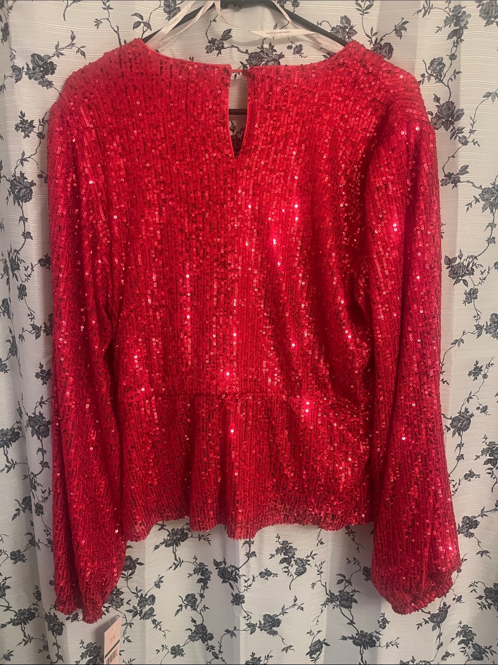 Nanette Lepore NWT Lava Red Sequins Faux Wrap Blouse - Picture 5 of 7